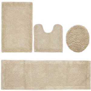 Edge Bath Rug 100% Premium Cotton Ultra-Soft Water Absorbent Tufted Solid Reversible 4 Piece Bathroom Rug Set for Machine Washable Bathmat - 1 of 2