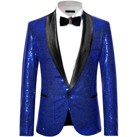 INSPIRE CHIC Men's Shawl Lapel One Button Tuxedo Wedding Shiny Sequin Blazer Pink Small