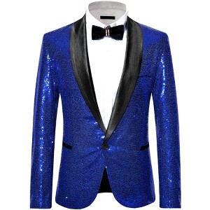 INSPIRE CHIC Men's Shawl Lapel One Button Tuxedo Wedding Shiny Sequin Blazer - 1 of 4