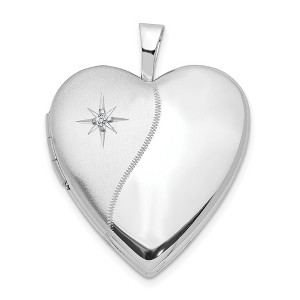 Black Bow Jewelry 20mm Satin and Polished Diamond Heart Locket in 14k White Gold - 1 of 4