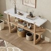 PAGED Mediterranean Narrow Console Table with Marble-Effect Top, Retro Entryway Table with Open Shelf, 2-Tier Storage Sofa Table for Entryway - 2 of 4