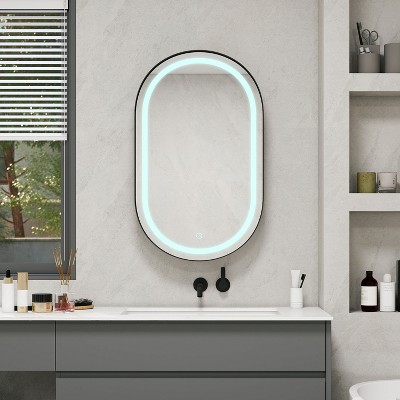 NicBex Oval Mirrored Midecine Cabinet with LED&3 Adjustable Shelves,Wall Mounted&Recessed Bathroom Cabinet with Mirror,3 Optional LED Modes