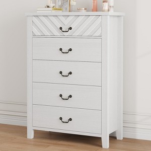 Garvee 5 Drawer Dresser for Bedroom, WHite 45.2" Tall Chest of Drawer with V Shape Design, Modern Wooden Closet Nightstand for Living Room Entryway - 1 of 4