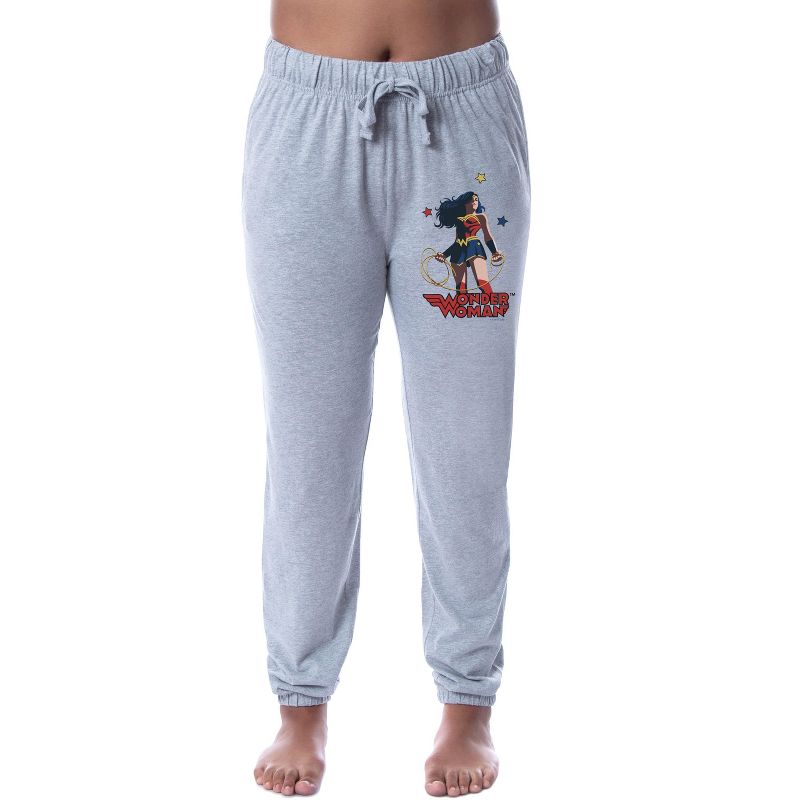 DC Comics Womens' Wonder Woman Character Jogger Sleep Pajama Pants Grey, 1 of 4