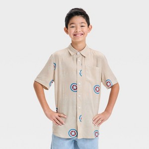 Boys' Captain America Shield Woven T-Shirt - Khaki - 1 of 3