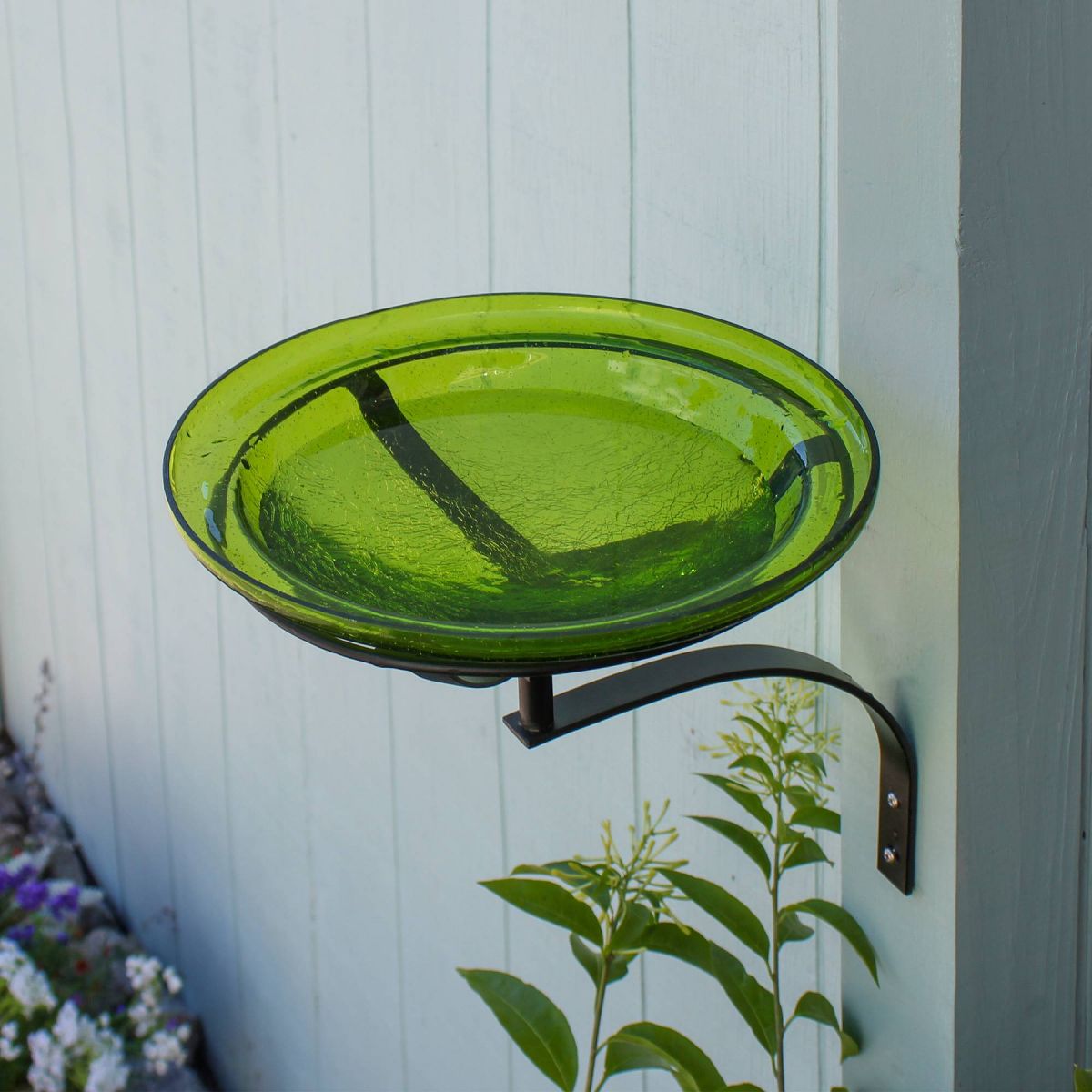 12.5" Reflective Crackle Glass Birdbath Bowl with Wall Mount Bracket - Achla Designs: Weather-Resistant, No Assembly Required - thumbnail 9