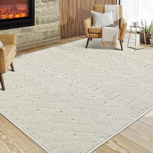 Area Rug Moroccan Geometric Rug Shag Rug High-Low Pile Indoor Carpet - 1 of 4