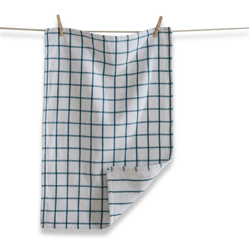 TAG Classic Reversible Double Cloth Turquoise Blue Windowpane Cotton Machine Washable Kitchen Dishtowel 26L x 18W in., 1 of 4