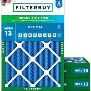 Filterbuy 19x21.5x4 Air Filter (3-Pack), Pleated MERV 13 Health Defense Replacement HVAC AC Furnace Filters (Actual Size: 19.00 x 21.50 x 3.63) - 1 of 4