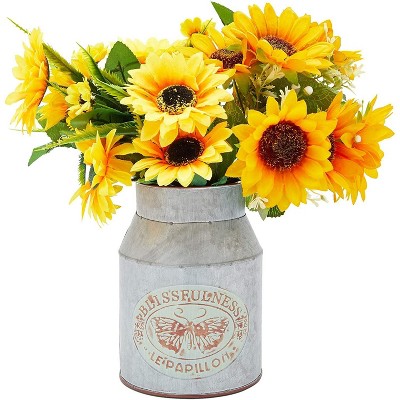 Farmlyn Creek Rustic Galvanized Metal Milk Can Planter, Farmhouse Flower Vase (5.5 x 8 x 4.3 in)
