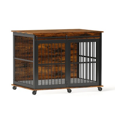 Nicbex 43.7inch Dog Crate Furniture Wooden Dog Crate With Sliding Iron ...