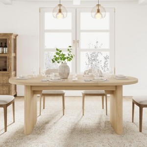 70.8 Inch Large Farmhouse Oval Dining Table for 6-8, Long Large Kitchen Table with Sturdy Wooden Base, Rustic Dining Room Table - 1 of 4