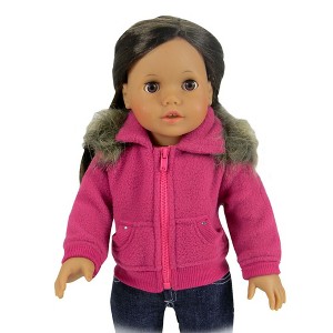 Sophia’s Fleece Sweatshirt with faux fur Collar for 18" Dolls, Hot Pink - 1 of 4