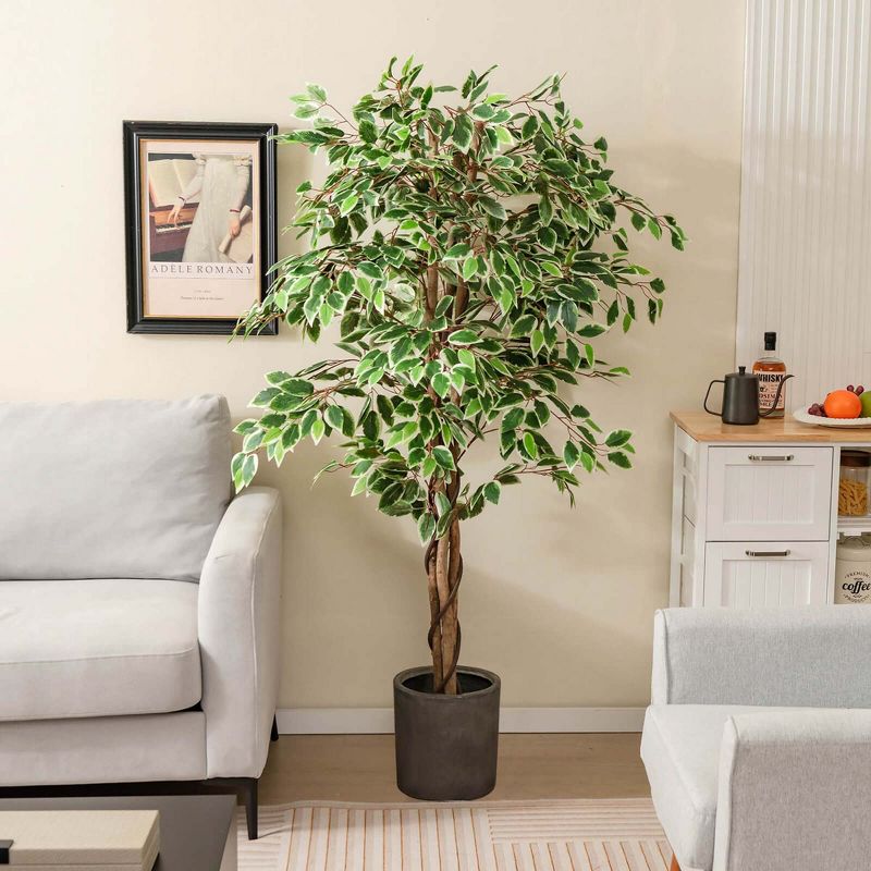 Costway 63 inch Artificial Ficus Tree Faux Indoor Plant in Nursery Pot for Decoration, 2 of 10