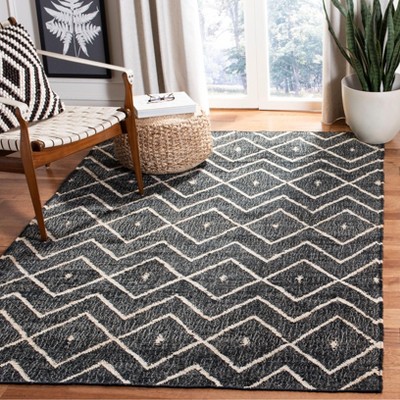 Handmade Charcoal and Natural Wool Cotton 6' x 9' Area Rug