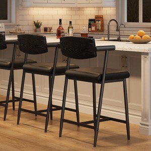 Set of 2 Counter Height Bar Stools 26" with Arms - Upholstered Modern Kitchen Island Stools with Wood Back, Footrest & Wider Seat, Easy Assembly - 1 of 4