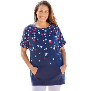 Woman Within Plus Size Americana Kangaroo Pocket Tee - 1 of 4