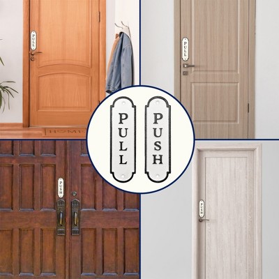 White and Black Cast Iron Push Pull Door Signs Set