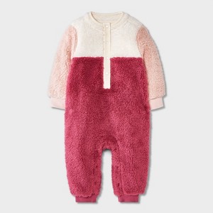 Baby Girls' Faux Shearling Colorblock Romper - Cat & Jack™ Pink - 1 of 4