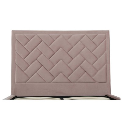Blush Velvet Upholstered Queen Bed with Chevron Headboard