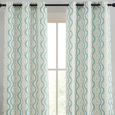 HLC.ME Tanner Ogee Ikatt Damask Patterned Window Grommet Curtains Bedroom - Light Reducing Darkening Window Panels, Set of 2