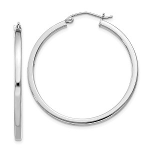 Black Bow Jewelry 2mm, Sterling Silver, Polished Square Hoops - 35mm (1 3/8 Inch) - 1 of 4