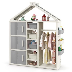 Infans Kids Costume Storage Closet Children Pretend Dresser w/Storage Bins Shelves Grey - 1 of 4