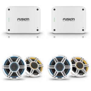 Garmin Fusion 2 Pairs Apollo AP-FL65SPW 6.5" LED Marine Speakers Sport Grills, White, Pair with Fusion MS-AP41200 150w per channel RMS @4ohm Apollo... - 1 of 4