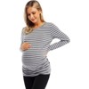 Coolmee Maternity Shirt Long Sleeve Basic Top Ruch Sides Bodycon Tshirt for Pregnant Women with Button - 2 of 4