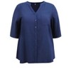GRACE & GRANDEUR Women's Plus Size Split Neck 3/4 Sleeve Pleated Back Casual Textual Button Down Shirts - 4 of 4