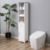 kleankin Tall Bathroom Storage Cabinet with 3 Tier Shelf, Cupboard, Drawer, Door, Freestanding Linen Tower, Slim Side Organizer, White - 2 of 4