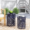 Lyngins Modern Iron Patio Side Table with Floral Cut Design, Cylindrical Outdoor End Table, Iron-cut Outdoor End Table for Patio - 3 of 4