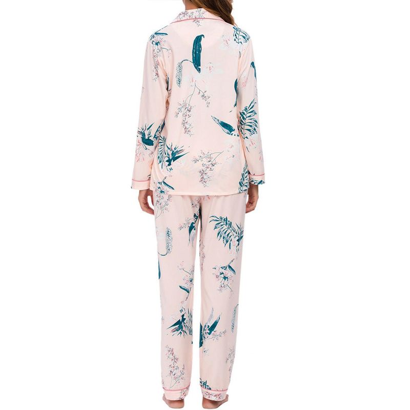 cheibear Women's Satin Silky Floral Button Down Long Sleeve Sleepshirt with Pants 2-Piece Pajama Set, 4 of 6