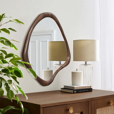 Classic Brown Wood Frame Irregular Wall Mirror