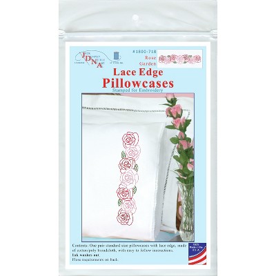 Jack Dempsey Stamped Pillowcases W/White Lace Edge 2/Pkg-Rose Garden