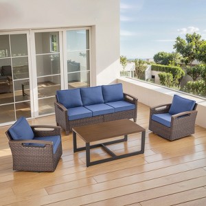 Belord Outdoor Patio Furniture Set with Swivel Chairs, All Weather Brown Wicker Outdoor Sofa Set with Metal Coffee Table and Comfort Thick Cushion - 1 of 4