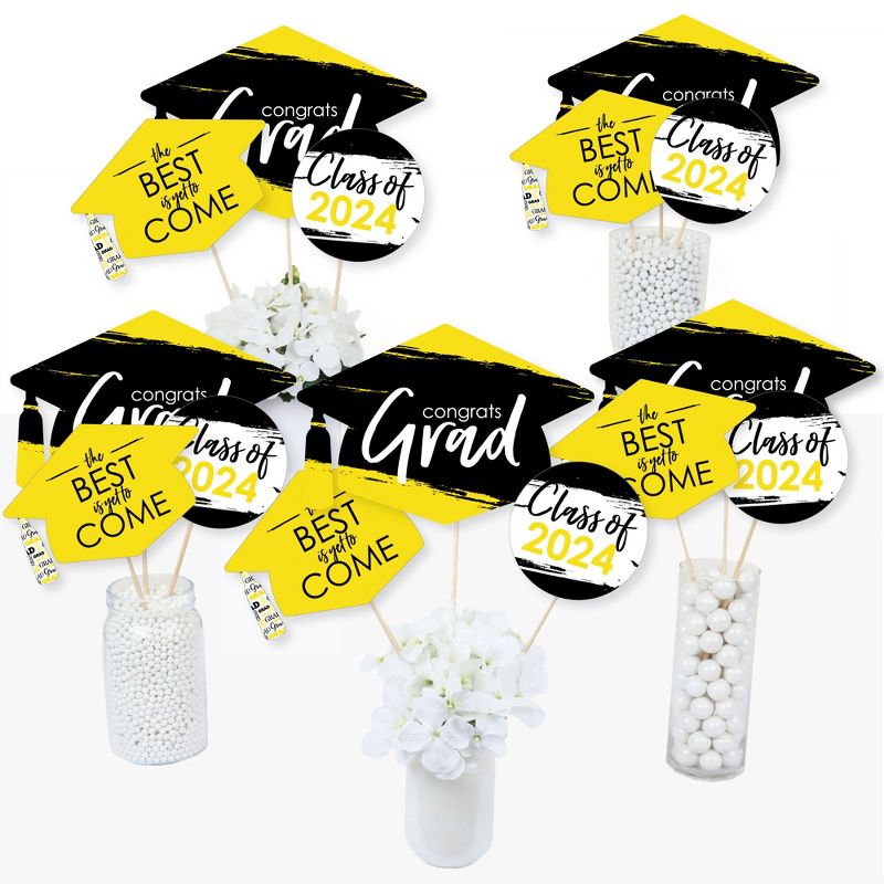 Big Dot of Happiness Yellow 2024 Graduation Party Centerpiece Sticks - Table Toppers - Set of 15, 2 of 9