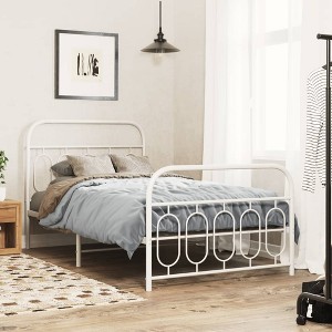 vidaXL Metal Bed Frame without Mattress with Headboard White 76"x79.9" - 1 of 4