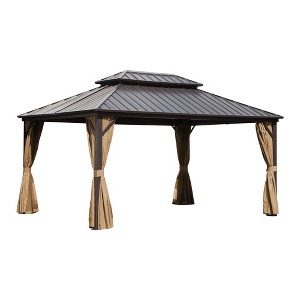 YARDSIGHT Hardtop Gazebo, Aluminum Frame Permanent Pavilion with Curtains and Netting,Double Roof,Designed for Garden, Lawns, Patio - 1 of 4