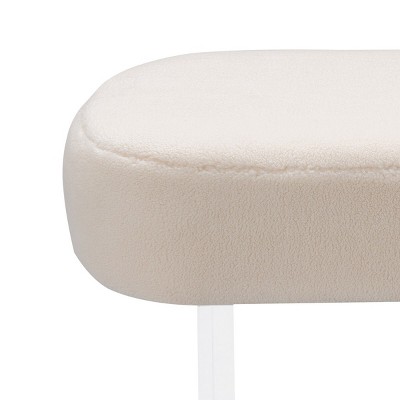 Ivory Faux Sheepskin Ottoman with Crystal-Clear Acrylic Legs
