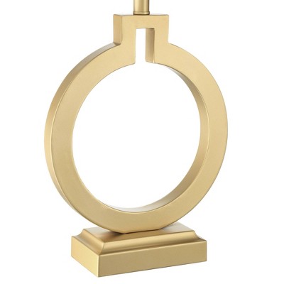Gold Open Ring Table Lamps with USB Ports and White Shades, Set of 2