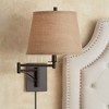 Franklin Iron Works Brinly Farmhouse Rustic Swing Arm Wall Lamp Matte Brown Metal Plug-in Light Fixture Burlap Shade for Bedroom Bedside Living Room - 2 of 4