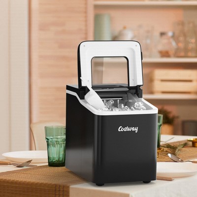 Black Glass Portable Countertop Ice Maker with Scoop