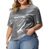 Agnes Orinda Women's Plus Size Metallic Round Neck Short Sleeve Summer Carnival Party Blouses - 2 of 4