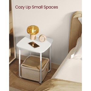 Square Side Table with Fabric Storage Basket, 15.7 Inch Modern Nightstand for Small Spaces, White and Brown - 1 of 4
