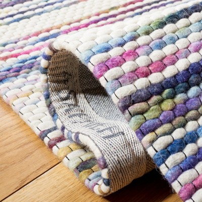 Elegant Ivory & Blue Handwoven 5' x 8' Flat Weave Wool Rug