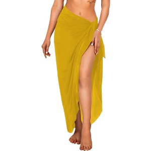 LA LEELA Women's Long Vacation Beachwear Swimsuit Pareo Bikini Sarong Wraps Beachwear One Size Gold, Solid - 1 of 4