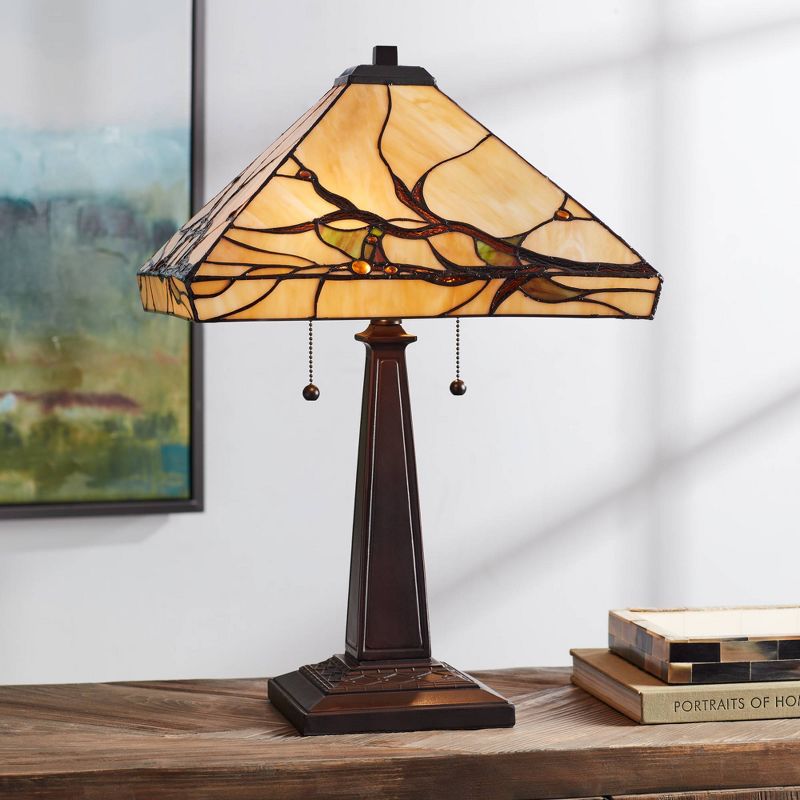 Robert Louis Tiffany Budding Branch Mission Table Lamp 24" High Bronze Art Glass Square Shade for Bedroom Living Room Bedside Nightstand Office Family, 2 of 7