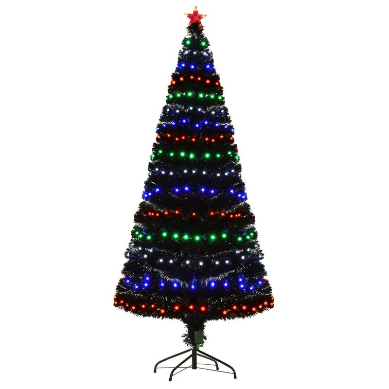 HOMCOM 6 FT Tall Fir Artificial Christmas Tree with Realistic Branches, 230 Multi-Color Fiber Optic LED Lights and 230 Tips, Black, 4 of 9