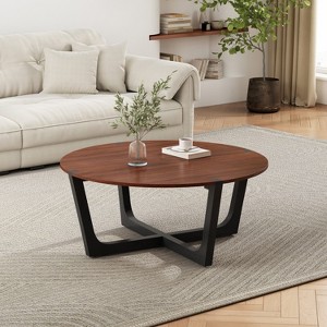 VYNXARIA Acaia solid wood coffee table,Brown&Black - 1 of 4